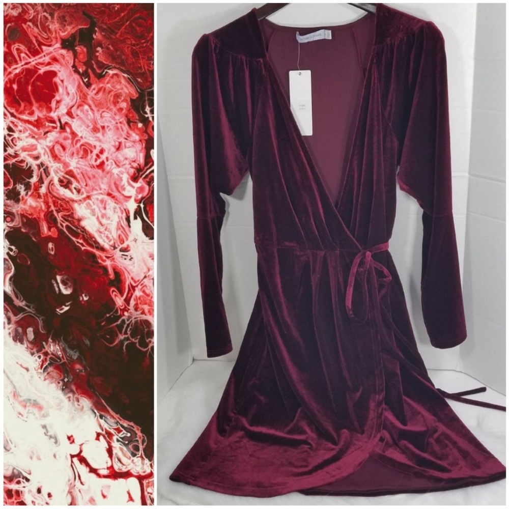 BURGUNDY WINE VELVET WRAP DRESS